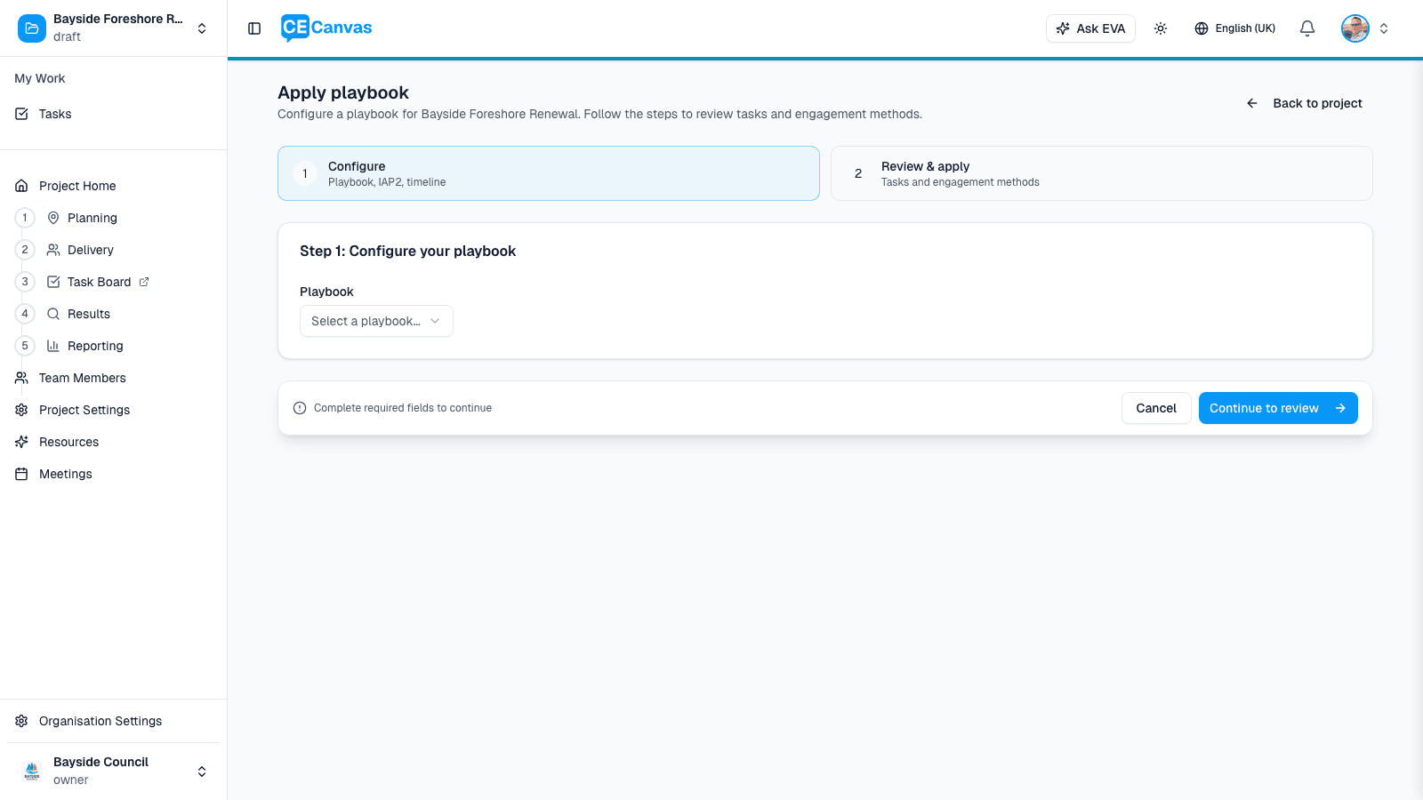 Apply playbook step 1 showing the playbook selector